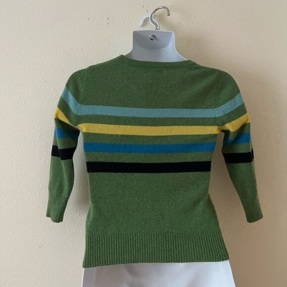 L.L. Bean Women's Pullover Cashmere Sweater XS Green Stripe Accent Blue Yellow - Picture 5 of 7